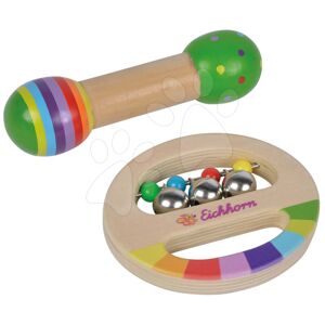 Drevené hudobné nástroje Music Set with Grasping Toy Eichhorn hrkálka so zvončekmi a hudobná palička od 12 mes