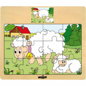 Woody Displ. 12ks - Puzzle na doske "Mašinka" - zvieratá s mláďatami