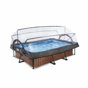 EXIT Drevený bazén 220x150x65cm s filtračnou pumpou a kopulou - hnedý