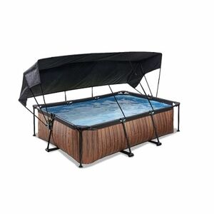 EXIT Drevený bazén 220x150x65cm s filtračnou pumpou a prístreškom - hnedý
