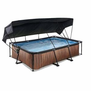 EXIT Drevený bazén 300x200x65cm s filtračnou pumpou a prístreškom - hnedý