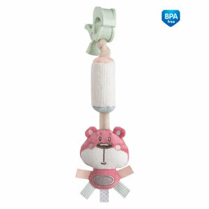 CANPOL BABIES Plyšová hračka so zvončekom a klipom PASTEL FRIENDS ružový medvedík