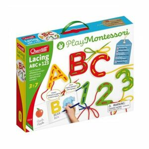 Quercetti Lacing ABC + 123 alphabets and numbers – prevliekacia súprava s písankou a omaľovánkami