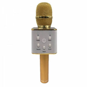 Mikrofon karaoke kov 25cm nabíjení přes USB zlatý v krabici