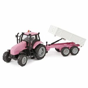 Traktor s vlečkou 25cm kov na zotrvačník na batérie so svetlom a zvukom v krabičke