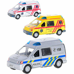 Kids Globe Traffic ambulancia 14cm kov spätný chod na batérie český design svetlo a zvuk