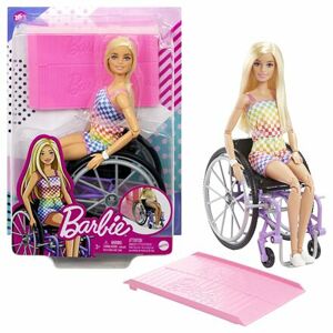 Mattel Barbie MODELKA NA INVALÍDNOM VOZÍKU V KOSTKOVANOM OVERALE