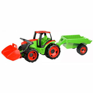 Traktor s lyžicou as vozíkom, červeno zelený