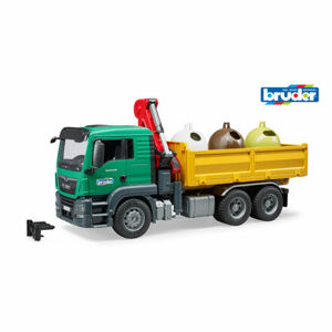BRUDER Komerčné vozidlá - MAN nákladné auto s 3 recyklačnými popolnicami a fľašami