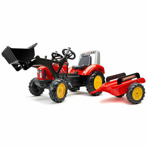 FALK Šliapací traktor Supercharger s nakladačom a vozíkom - červený
