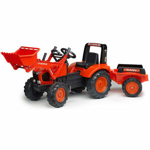 FALK Šliapací traktor Kubota s nakladačom a vozíkom - červený