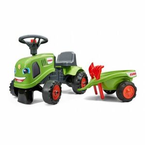 FALK Odrážadlo traktor Baby Claas s vozíkom a lopatou s hrabľami