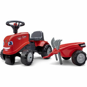 FALK Odrážadlo Baby traktor - červené s vozíkom a lopatou s hrabľami