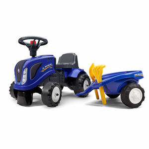 FALK Odrážadlo traktor Baby New Holland T7 s vozíkom a lopatou s hrabľami