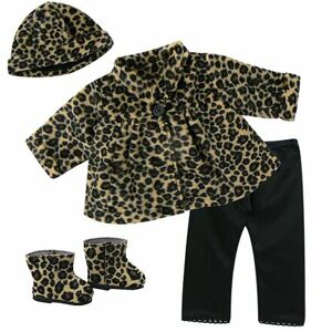 Teamson Sophia's - Kabát, klobúk a topánky s leopardím vzorom a čiernej legíny