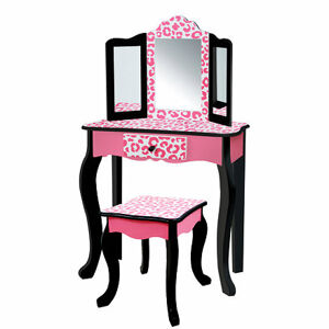 Teamson Fantasy Fields - Ružovo čierny toaletný stolík s leopardím vzorom