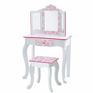 Teamson Fantasy Fields - Ružovo biely toaletný stolík so žirafím vzorom