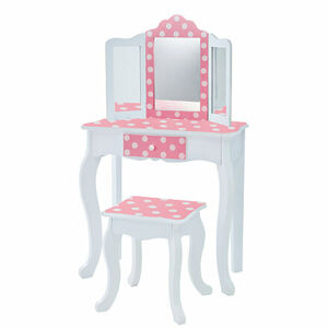 Teamson Fantasy Fields - Ružový toaletný stolík s bielymi bodkami