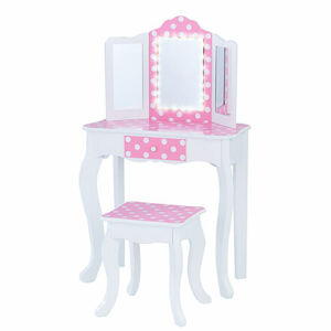Teamson Fantasy Fields - Ružový toaletný stolík s bielymi bodkami, s LED podsvietením