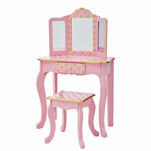 Teamson Fantasy Fields - Ružový toaletný stolík so zlatými bodkami