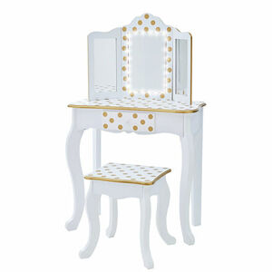 Teamson Fantasy Fields - Biely toaletný stolík so zlatými bodkami, s LED podsvietením
