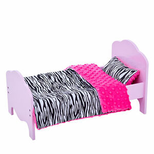 Teamson Olivia's Little World - Ružová posteľ, s ružovými obojstrannými obliečkami, zebrí vzor