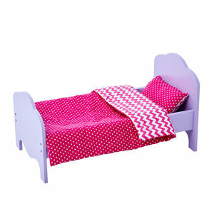 Teamson Olivia's Little World - Fialová posteľ s ružovo bielymi obojstrannými obliečkami