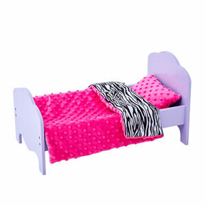 Teamson Olivia's Little World - Fialová posteľ s ružovými obojstrannými obliečkami, zebrí vzor