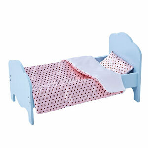 Teamson Olivia's Little World - Modrá posteľ s ružovými obojstrannými obliečkami s bodkami