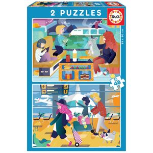 Detské puzzle Letisko a Vlaková stanica Educa 2x48 dielov