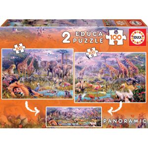 Puzzle panoramatické Divoké zvieratá Educa 2x100 dielov od 6 rokov