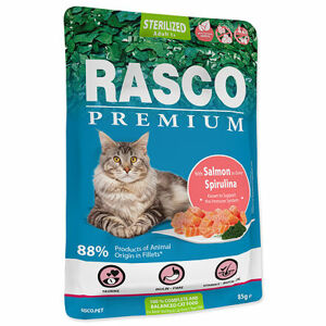 Vrecko RASCO Premium Cat Pouch Sterilized, Salmon, Spirulina 85 g