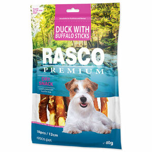 Pochúťka RASCO Premium byvolia tyčinky obalené kačacím mäsom 80 g
