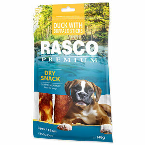 Pochúťka RASCO Premium byvolia tyčinky obalené kačacím mäsom 18 cm - 3 ks 140 g