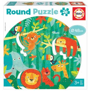 Puzzle pre najmenších okrúhle The Jungle Round Educa zvieratká v džungli 28 dielov 48 cm priemer
