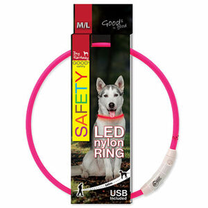 Obojok DOG FANTASY LED nylonový ružový ML 1 ks