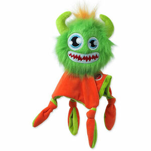 Hračka DOG FANTASY Monsters chlpaté strašidlo zelené pískacie s dečkou 28 cm