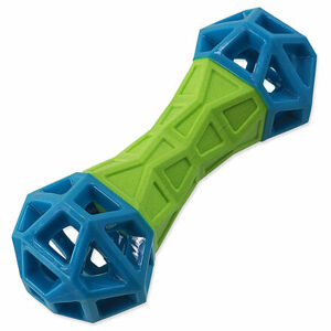 Hračka DOG FANTASY Kosť s geometrickými obrazcami pískacia zeleno-modrá 18 cm