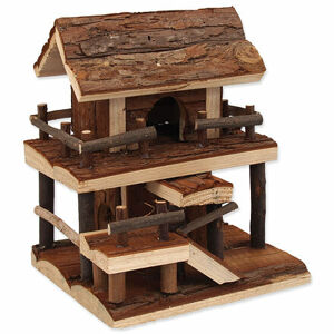 Domček SMALL ANIMALS dvojposchodový drevený s kôrou 17 x 15 x 20 cm 1 ks