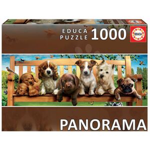 Puzzle panoráma Puppies on a bench Educa 1000 dielov a lepidlo Fix puzzle od 11 rokov