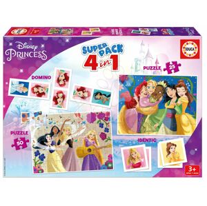 Superpack 4v1 Disney Princess Educa domino pexeso a puzzle s 25 a 50 dielikmi