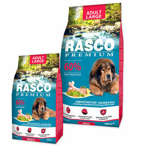 Granule Rasco Premium Adult Large kuře s rýží 15kg  + Rasco Premium Adult Large 3kg