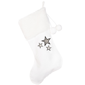 Vianočná čižma biela so striebornými hviezdami 42x26cm