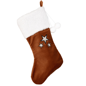 Vianočná čižma karamelová so striebornými hviezdami 42x26cm