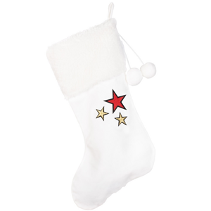 Vianočná čižma biela s červenými hviezdami 42x26cm