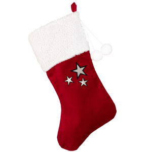 Vianočná čižma červená so stiebornými hviezdami 42x26cm