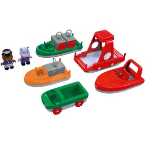Kontajnerové lode a motorové člny AquaPlay s hrošíkom a medveďom 7 kusov (kompatibilné s Duplom)