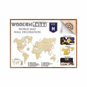 Wooden City Mapa sveta M - drevená nástenná mapa 3D puzzle