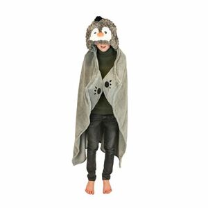 Cozy Noxxiez BL813 Tučniak - hrejivá deka s kapucňou so zvieratkom a labkovými vreckami