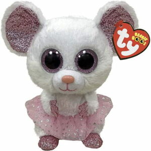 TY Beanie Boos NINA - biela myš baletka, 24 cm (1)